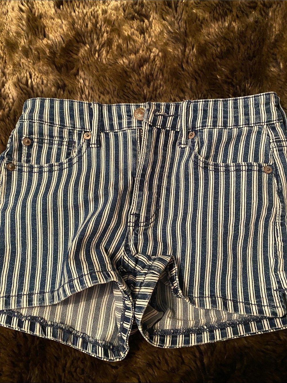 American Eagle Outfitters Blue and White Striped Jean Shorts
